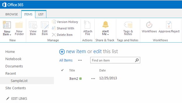 Delete Item” from ribbon